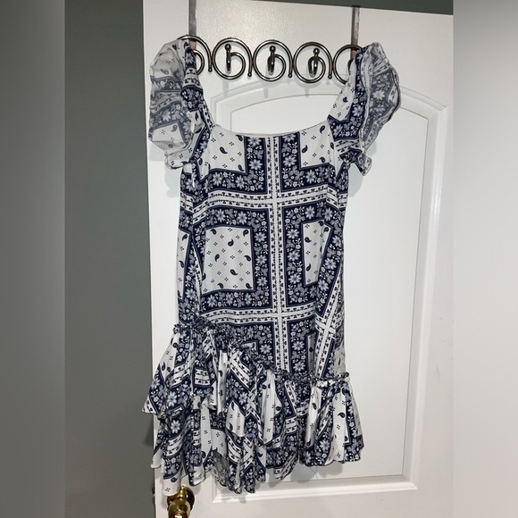 New! Cinq a Sept Minella Bandana-Print Patchwork Ruffle Dress 💙 size 4 - Picture 10 of 13